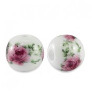 Ceramic bead round 12mm White-berry pink